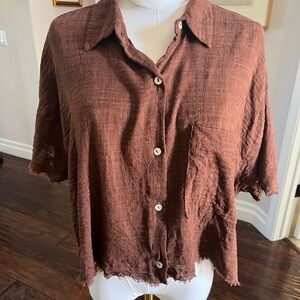 Pull&Bear Rustic Brown Short-Sleeve Button-Down Shirt, L, GUC